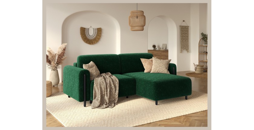 Canapé d’angle convertible ARVESSA vert émeraude chenille – Angle droit 