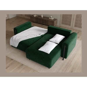Canapé d’angle convertible ARVESSA vert émeraude chenille – Angle droit 