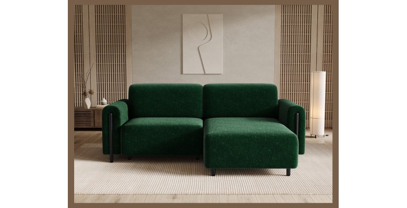 Canapé d’angle convertible ARVESSA vert émeraude chenille – Angle droit 