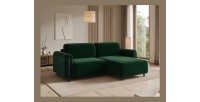 Canapé d’angle convertible ARVESSA vert émeraude chenille – Angle droit 