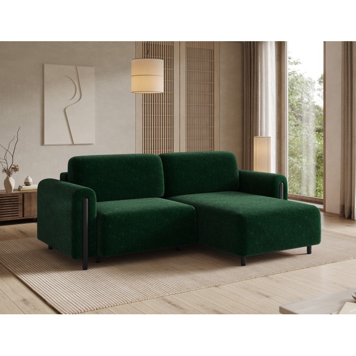 Canapé d’angle convertible ARVESSA vert émeraude chenille – Angle droit 