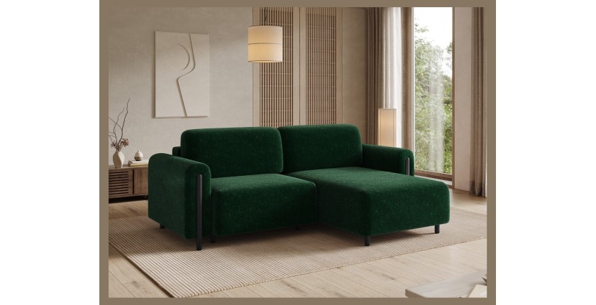 Canapé d’angle convertible ARVESSA vert émeraude chenille – Angle droit 