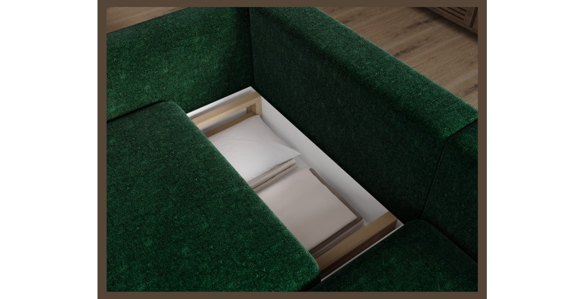Canapé d’angle convertible ARVESSA vert émeraude chenille – Angle droit 