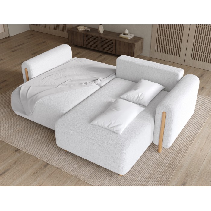 Canapé d’angle convertible ARVESSA blanc alpin chenille – Angle droit 