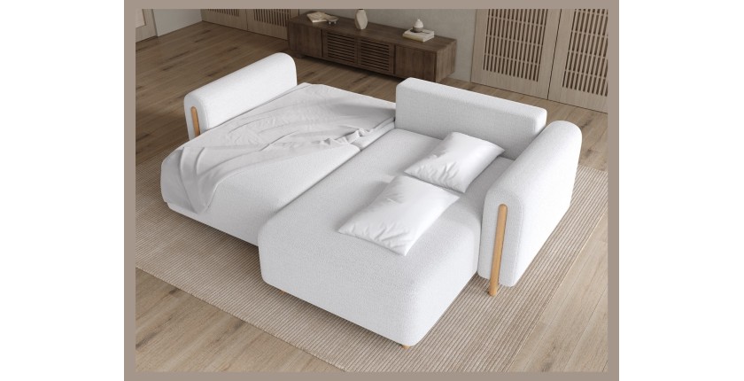 Canapé d’angle convertible ARVESSA blanc alpin chenille – Angle droit 