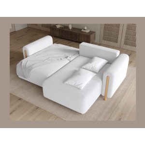 Canapé d’angle convertible ARVESSA blanc alpin chenille – Angle droit 