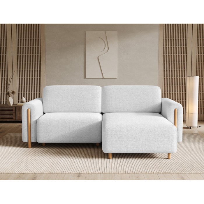 Canapé d’angle convertible ARVESSA blanc alpin chenille – Angle droit 