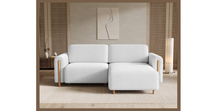 Canapé d’angle convertible ARVESSA blanc alpin chenille – Angle droit 