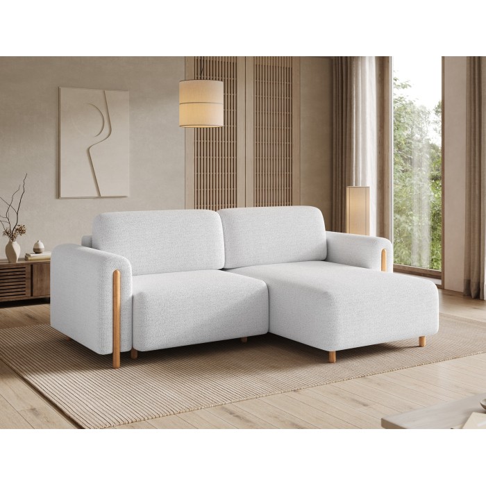 Canapé d’angle convertible ARVESSA blanc alpin chenille – Angle droit 