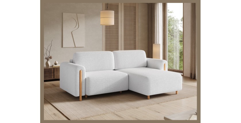 Canapé d’angle convertible ARVESSA blanc alpin chenille – Angle droit 