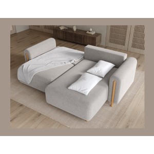 Canapé d’angle convertible ARVESSA gris clair bouclette – Angle droit 