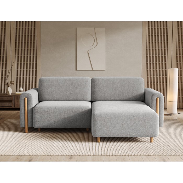 Canapé d’angle convertible ARVESSA gris clair bouclette – Angle droit 