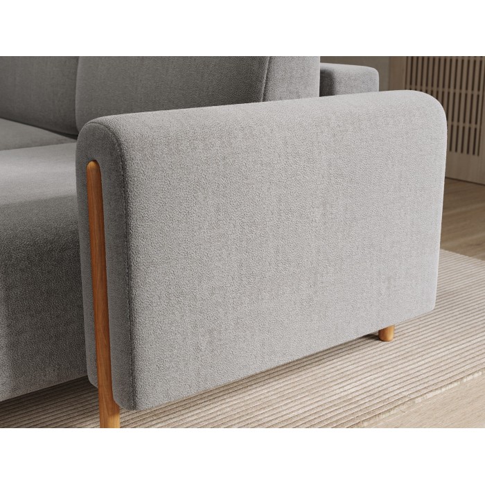 Canapé d’angle convertible ARVESSA gris clair bouclette – Angle droit 
