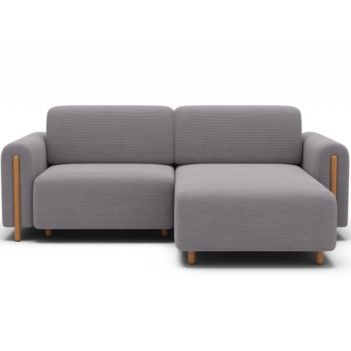 Canapé d’angle convertible ARVESSA gris clair velours côtelé – Angle droit 