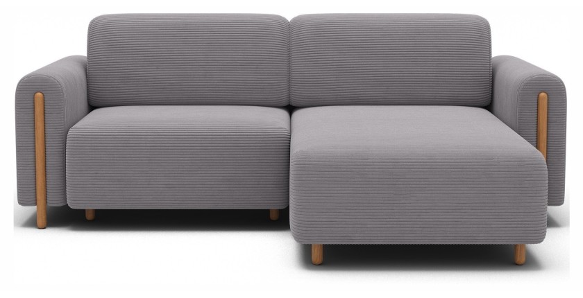 Canapé d’angle convertible ARVESSA gris clair velours côtelé – Angle droit 
