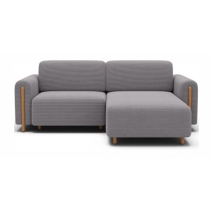 Canapé d’angle convertible ARVESSA gris clair velours côtelé – Angle droit 