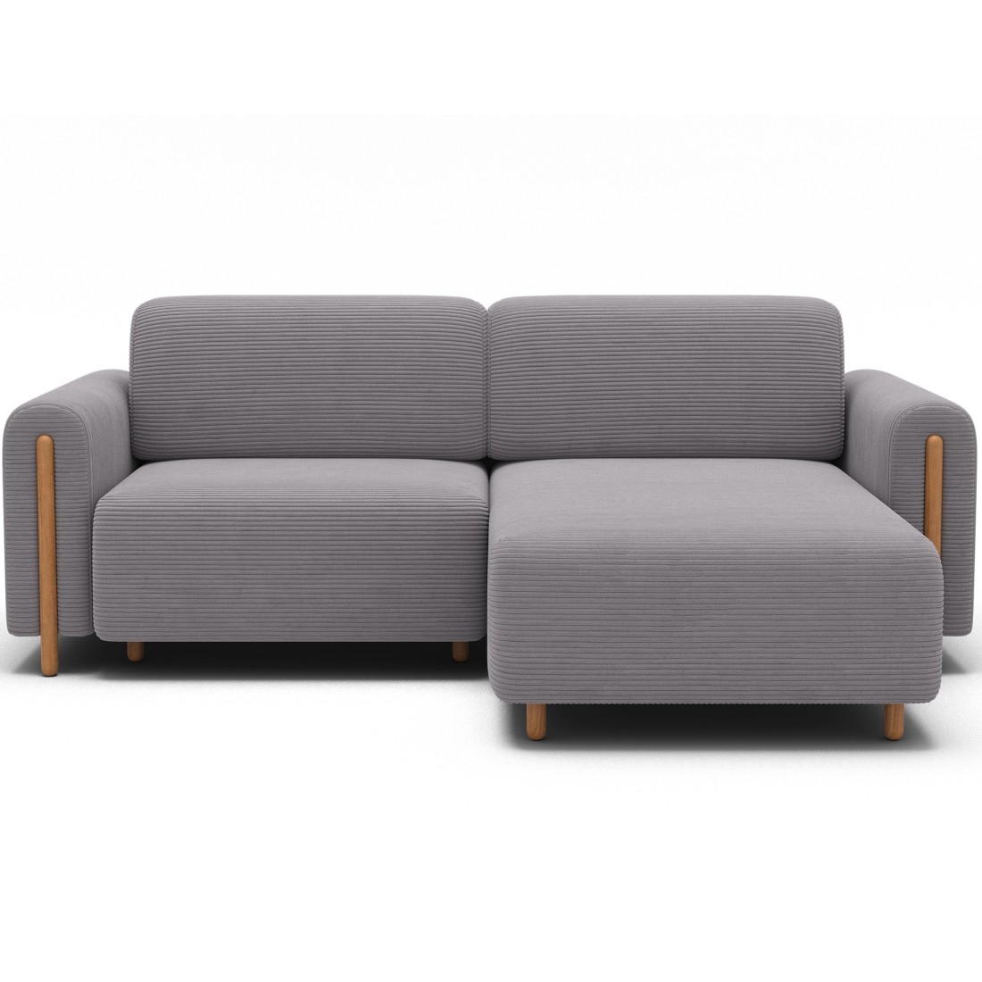 Canapé d’angle convertible ARVESSA gris clair velours côtelé – Angle droit 