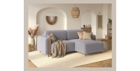 Canapé d’angle convertible ARVESSA gris clair velours côtelé – Angle droit 