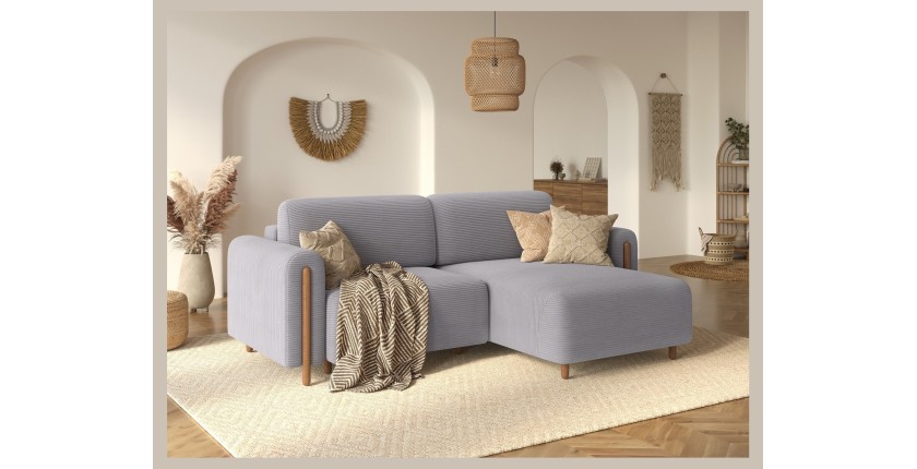 Canapé d’angle convertible ARVESSA gris clair velours côtelé – Angle droit 