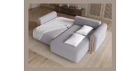 Canapé d’angle convertible ARVESSA gris clair velours côtelé – Angle droit 