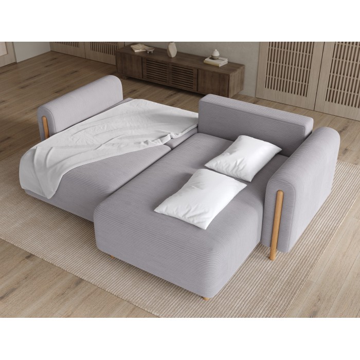 Canapé d’angle convertible ARVESSA gris clair velours côtelé – Angle droit 
