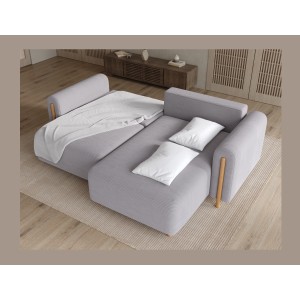 Canapé d’angle convertible ARVESSA gris clair velours côtelé – Angle droit 