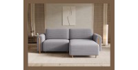 Canapé d’angle convertible ARVESSA gris clair velours côtelé – Angle droit 