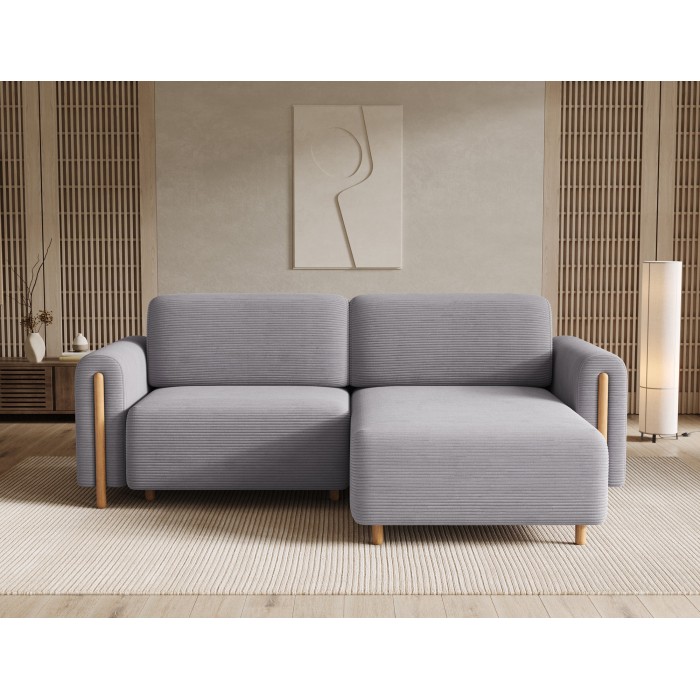 Canapé d’angle convertible ARVESSA gris clair velours côtelé – Angle droit 