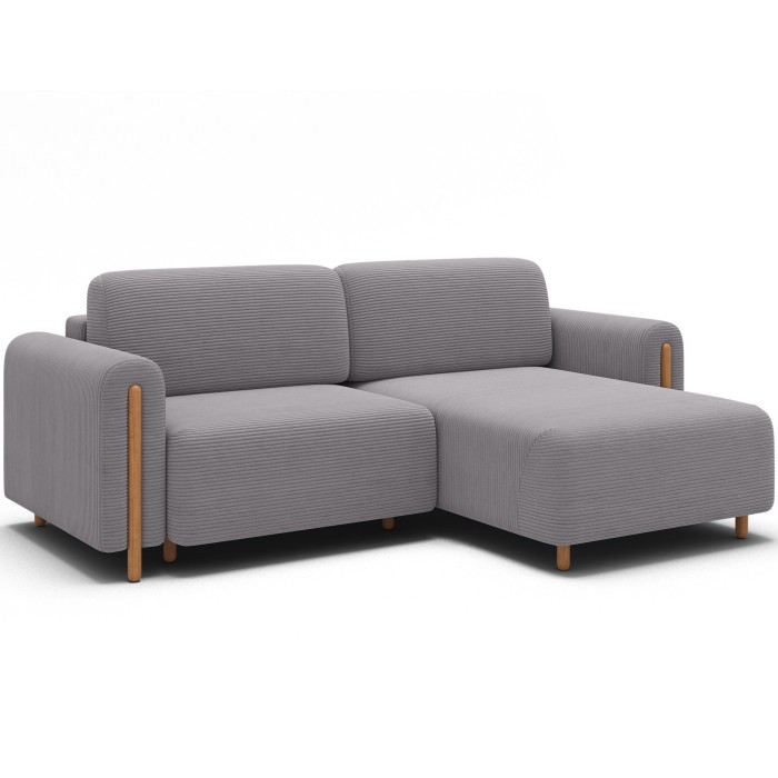 Canapé d’angle convertible ARVESSA gris clair velours côtelé – Angle droit 