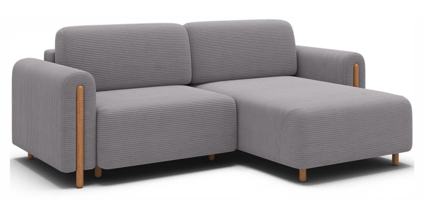 Canapé d’angle convertible ARVESSA gris clair velours côtelé – Angle droit 