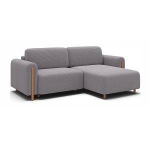 Canapé d’angle convertible ARVESSA gris clair velours côtelé – Angle droit 