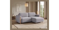 Canapé d’angle convertible ARVESSA gris clair velours côtelé – Angle droit 