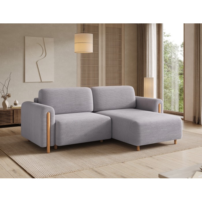 Canapé d’angle convertible ARVESSA gris clair velours côtelé – Angle droit 