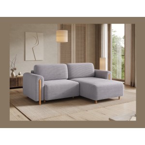 Canapé d’angle convertible ARVESSA gris clair velours côtelé – Angle droit 