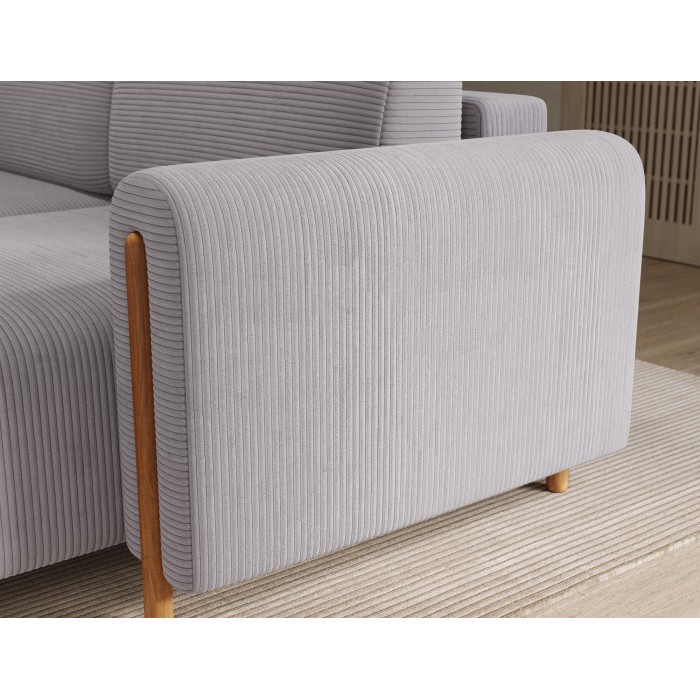 Canapé d’angle convertible ARVESSA gris clair velours côtelé – Angle droit 