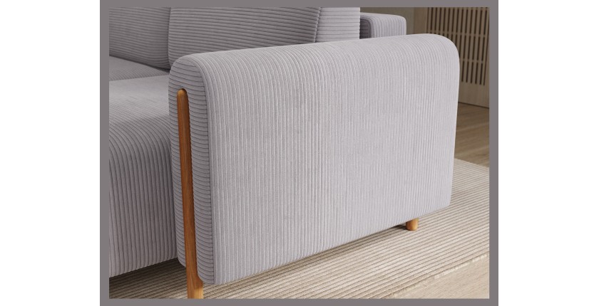 Canapé d’angle convertible ARVESSA gris clair velours côtelé – Angle droit 