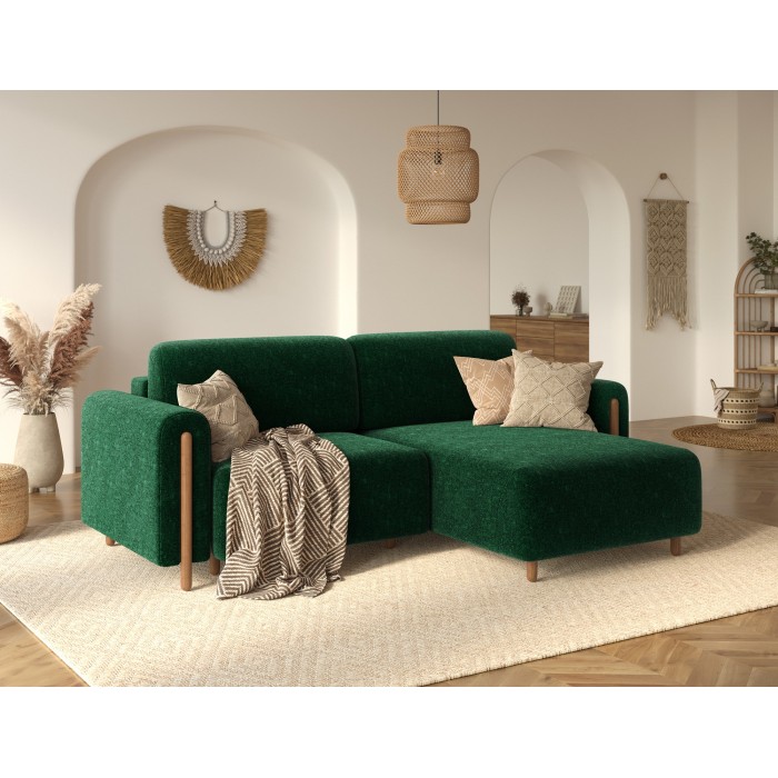 Canapé d’angle convertible ARVESSA vert émeraude bouclette – Angle droit 