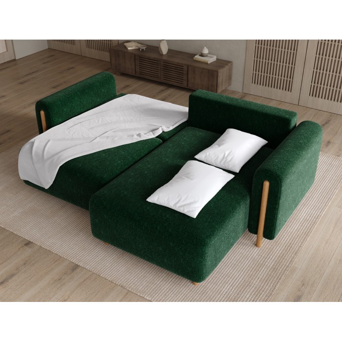 Canapé d’angle convertible ARVESSA vert émeraude bouclette – Angle droit 