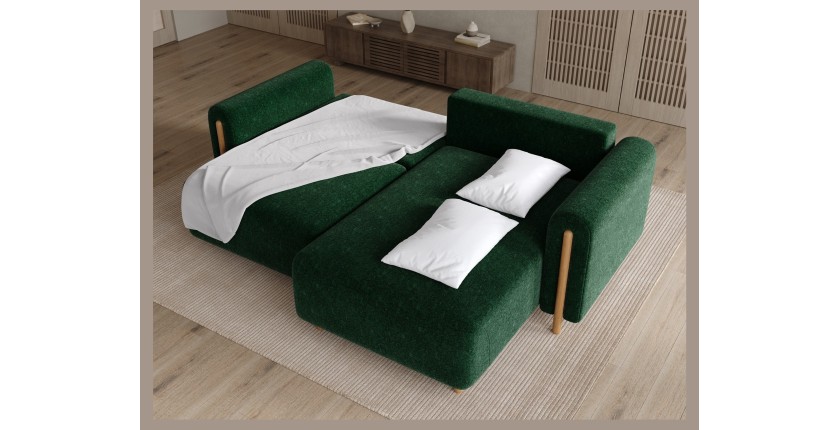 Canapé d’angle convertible ARVESSA vert émeraude bouclette – Angle droit 