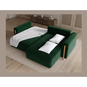 Canapé d’angle convertible ARVESSA vert émeraude bouclette – Angle droit 