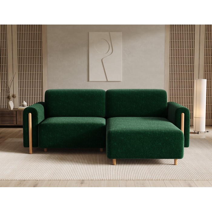 Canapé d’angle convertible ARVESSA vert émeraude bouclette – Angle droit 