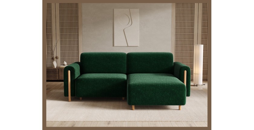 Canapé d’angle convertible ARVESSA vert émeraude bouclette – Angle droit 