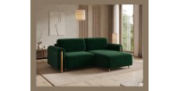Canapé d’angle convertible ARVESSA vert émeraude bouclette – Angle droit 