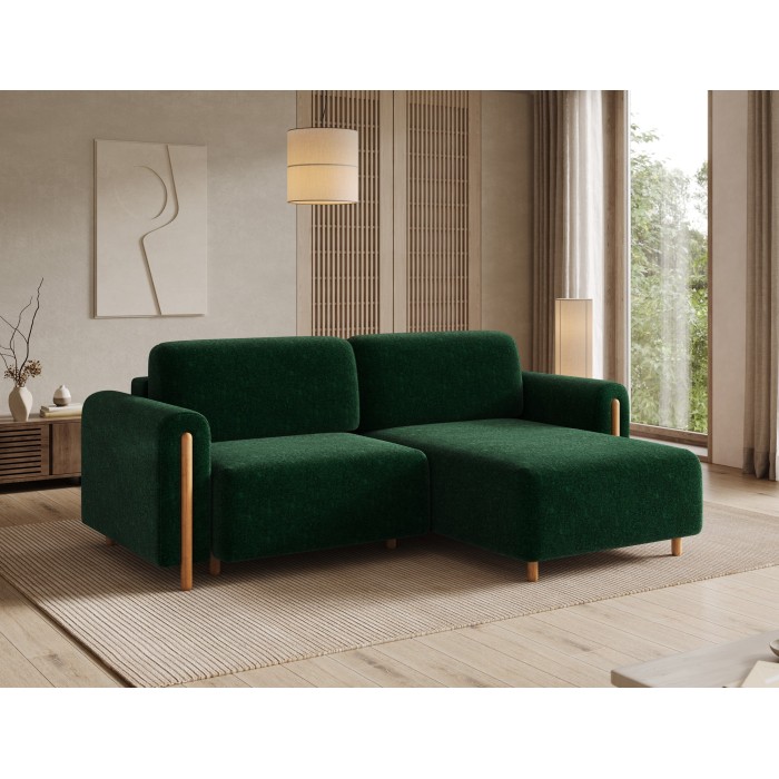 Canapé d’angle convertible ARVESSA vert émeraude bouclette – Angle droit 