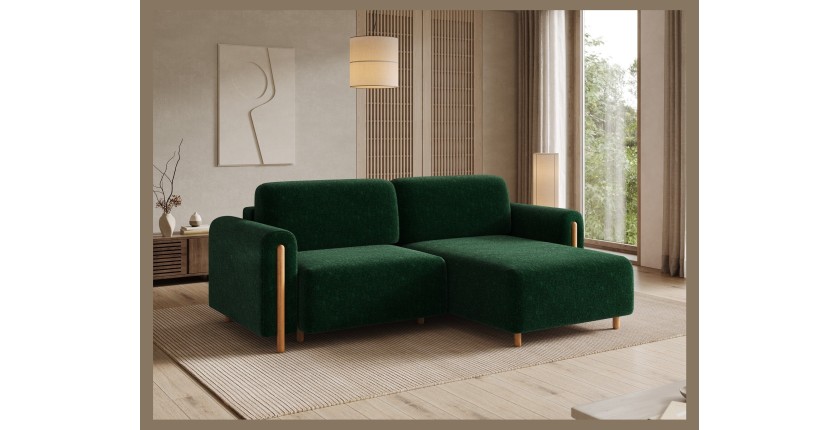Canapé d’angle convertible ARVESSA vert émeraude bouclette – Angle droit 