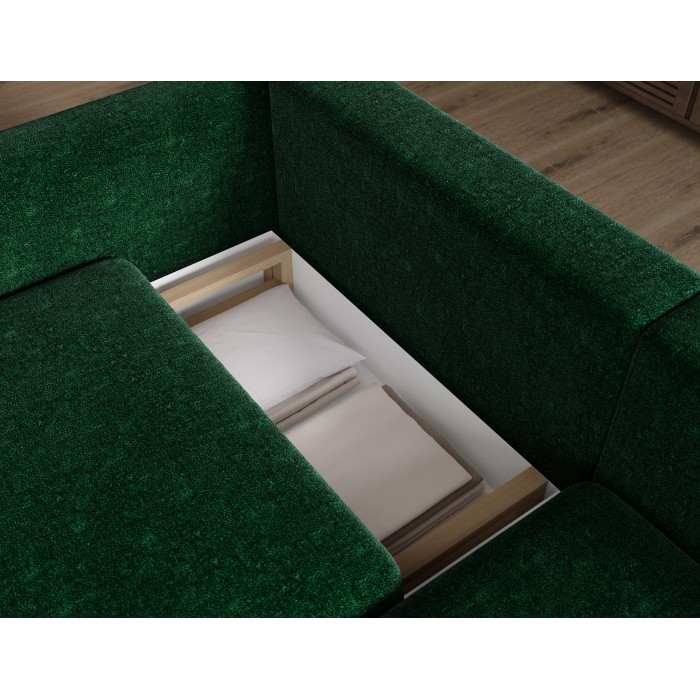 Canapé d’angle convertible ARVESSA vert émeraude bouclette – Angle droit 