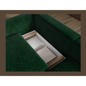 Canapé d’angle convertible ARVESSA vert émeraude bouclette – Angle droit 