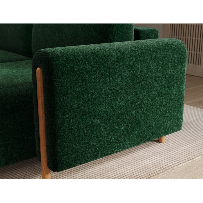 Canapé d’angle convertible ARVESSA vert émeraude bouclette – Angle droit 