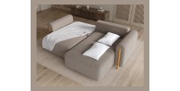 Canapé d’angle convertible ARVESSA marron clair chenille – Angle droit 