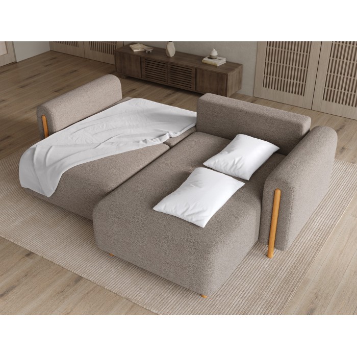 Canapé d’angle convertible ARVESSA marron clair chenille – Angle droit 